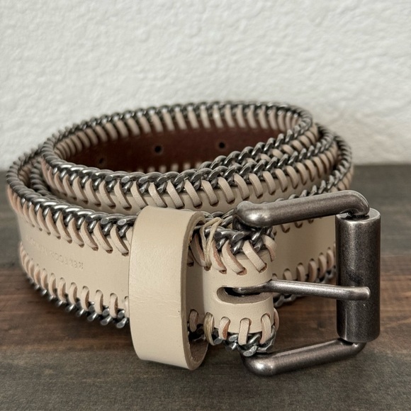 Rebecca Minkoff Cream and Brown Leather Chain 
Edge-Laced-Chain Leather Belt main image 7